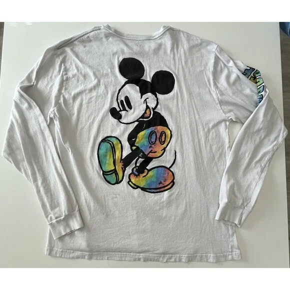 Disney Mickey Mouse Tie Dye Watercolor 2 Sided T Shirt Long Sleeve Tee Adult XXL - Picture 1 of 8